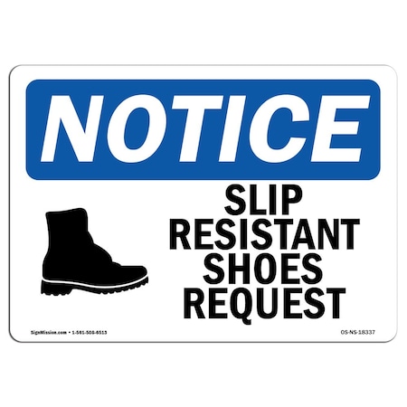 OSHA Notice Sign, Slip Resistant Shoes Required With Symbol, 5in X 3.5in Decal